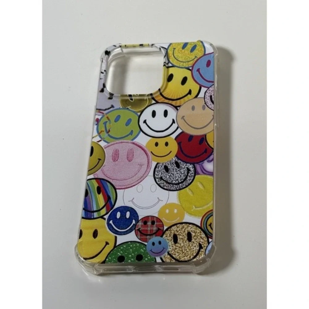 Happy Face Print iPhone 15‎ Pro Max Case Clear Jelly Bumper Multi Color 81-05